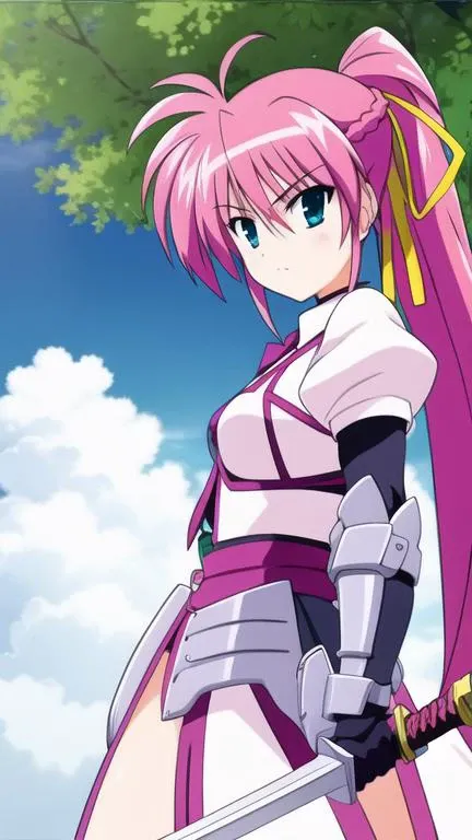signum, 1girl, hair ribbon, magical girl, sword, holding sword, looking at viewer, 
<lora:nanoha-strikers-signum:0.8>