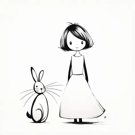 <lora:xiaohua:0.9>,xh,1girl,monochrome,greyscale,dress,short hair,white background,simple background,whiskers,swept bangs,rabbit,._.,standing,looking at viewer,full body,holding,sleeveless,bangs,bob cut,smile,solo,sleeveless dress,