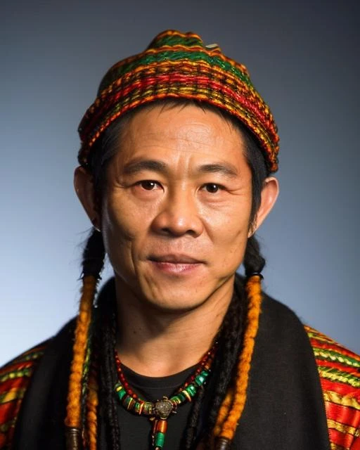 (masterpiece, best quality), jet li as rata shaman, wearing rasta beanie, 1 man, epic (photo, studio lighting, hard light, sony a7, 50 mm, matte skin, pores, colors, hyperdetailed, hyperrealistic), ultrasharp, <lora:jatlee:0.95>