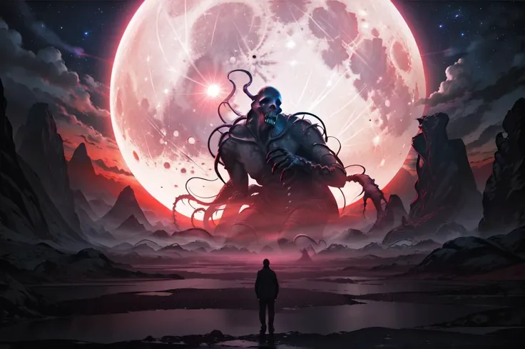 (masterpiece, best quality, hires), solo, sky, outdoors, floating, god of shadows, 1980s synthwave, <lora:Journey_to_the_Gods:0.6>, scenery, giant, full moon, cosmic horror, eldritch abomination, asymmetrical, ((silhouette))