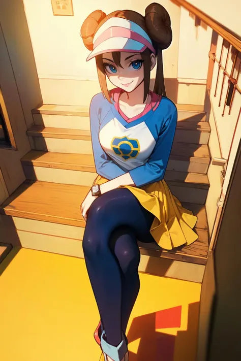 1girl, (solo:1.2), (masterpiece:1.2), (best quality:1.2)
<lora:Aurahack [MockAi - v1.0]:1> aurahack, (film grain:1.4), (simple shading:1.2)
(cowboy shot:1.3), (sitting:1.2), (crossed legs:1.4), (seductive smile:1.35), (attentive:1.2), curvy, <lora:Rosa [h_madoka - v1.0]:0.7> ro1, hair bun, blue eyes, twintails, visor cap, pantyhose, raglan sleeves, yellow shorts, shirt, pink bow, wristwatch, medium breasts, young female,, (japanese highschool:1.4), kaidan, (school hallway), (stairway:1.5), 180 degree stairs, (inside:1.4), well lit, building, school,