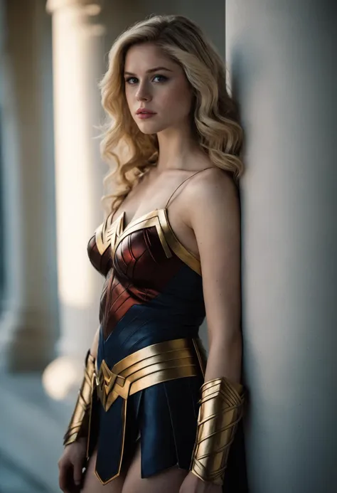 cinematic photography of a beautiful 25 year-old erin_moriarty dressed as wonderwoman, full-body shot, cosplay, (by Alyssa Monks:1.1), by Joseph Lorusso, by Lilia Alvarado, beautiful lighting, sharp focus, 8k, high res, (pores:0.1), (sweaty:0.8), Masterpiece, Nikon Z9, Award-winning photograph, 35mm photograph, film, bokeh, professional, 4k, highly detailed, <lora:erin_moriarty_sdxl_60:0.8>