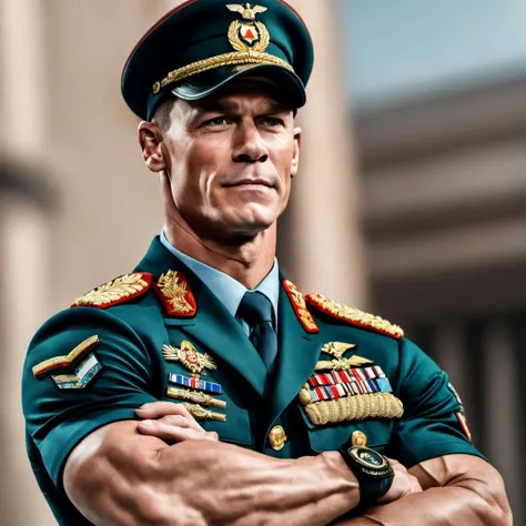 a photo of  john cena in a Russian military uniform, formal, office, realistic, photoreal, 8k, 4k, best quality, professional   <lora:john_cena_xl:0.8>