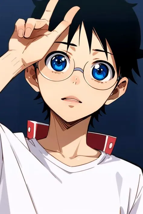(best quality:1.1), (masterpiece:1.4), illustration, , , depth of field, ligne claire, , 1boy, solo, male focus, <lora:sakamichi_onoda:0.8>, sakamichi_onoda, black hair, blue eyes, glasses, , , ,