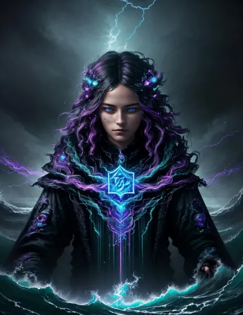 ((best quality)), ((masterpiece)), ((realistic,digital art)), (hyper detailed),DonMD34thM4g1c4tt1r3 Magician,Boho waves, In the midst of a magical storm, controlling the elements around them<lora:DonMD34thM4g1c4tt1r3-000009:0.85>