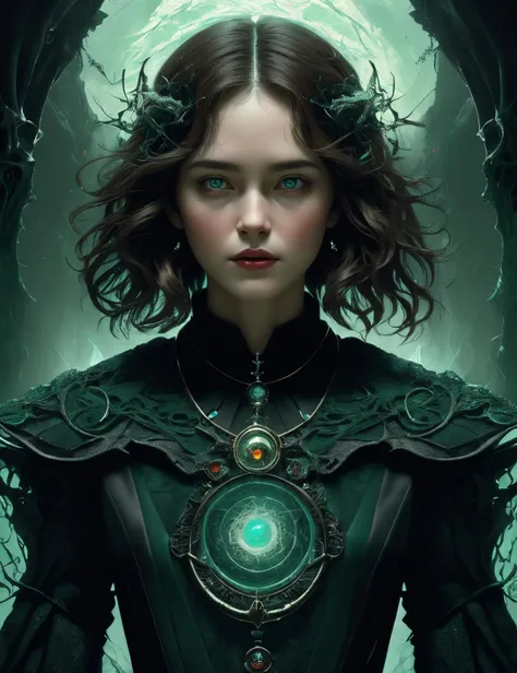 : ((best quality)), ((masterpiece)), ((realistic,digital art)), (hyper detailed),DonMD34thM4g1c4tt1r3 Mage,Waves haircut, Conjuring creatures or forces from other dimensions. <lora:DonMD34thM4g1c4tt1r3_v2-000009:0.85>