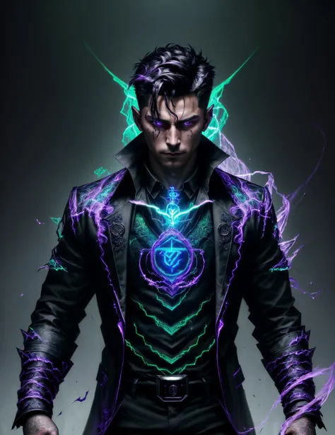 ((best quality)), ((masterpiece)), ((realistic,digital art)), (hyper detailed),DonMD34thM4g1c4tt1r3 Spellcaster,Slicked-back undercut, Partially Unbuttoned Shirt, Wearing a partially unbuttoned shirt, revealing a hint of skin and adding a touch of seduction<lora:DonMD34thM4g1c4tt1r3-000009:0.85>