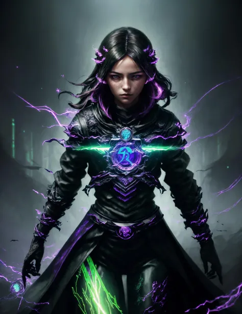 ((best quality)), ((masterpiece)), ((realistic,digital art)), (hyper detailed),DonMD34thM4g1c4tt1r3 caster,Choppy crop, Hands behind back, suggesting confidence or restraint<lora:DonMD34thM4g1c4tt1r3-000009:0.85>