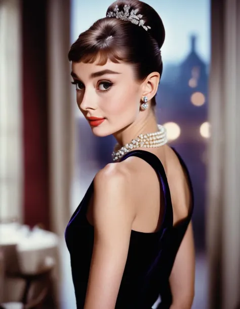 Audrey Hepburn dressed in sexy military clothes with lipstick and smiling