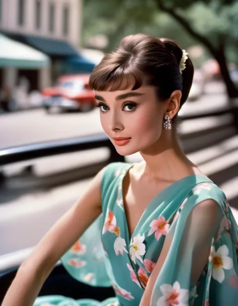 (masterpiece, best quality, hyper realistic, raw photo, ultra detailed, extremely detailed, intricately detailed), (photorealistic:1.4), (photography of Audrey Hepburn wearing a fashionable Floral print chiffon wrap dress with flutter sleeves, designed by Hubert de Givenchy), (smile), fairy, pure, innocent, beauty, (slender), super model, adr, <lora:adr_AudreyHepburn_SDXL-LoRA-prodigy-clip1-v01:0.9>, Breakfast at Tiffany's, Sabrina, (glide_fashion), <lora:Glide_fashion_sdxl:0.8>, depth of field, (full shot), film grain, zeiss lens, symmetrical, 8k resolution, octane render, extremely high-resolution details, fine texture, dynamic angle,