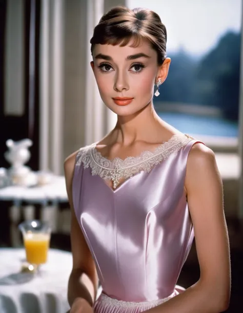 (masterpiece, best quality, hyper realistic, raw photo, ultra detailed, extremely detailed, intricately detailed), (photorealistic:1.4), (photography of Audrey Hepburn wearing a fashionable Pleated satin slip dress with lace trim, designed by Hubert de Givenchy), (smile), fairy, pure, innocent, beauty, (slender), super model, adr, <lora:adr_AudreyHepburn_SDXL-LoRA-prodigy-clip1-v01:0.9>, Breakfast at Tiffany's, Sabrina, (glide_fashion), <lora:Glide_fashion_sdxl:0.8>, depth of field, (full shot), film grain, zeiss lens, symmetrical, 8k resolution, octane render, extremely high-resolution details, fine texture, dynamic angle,