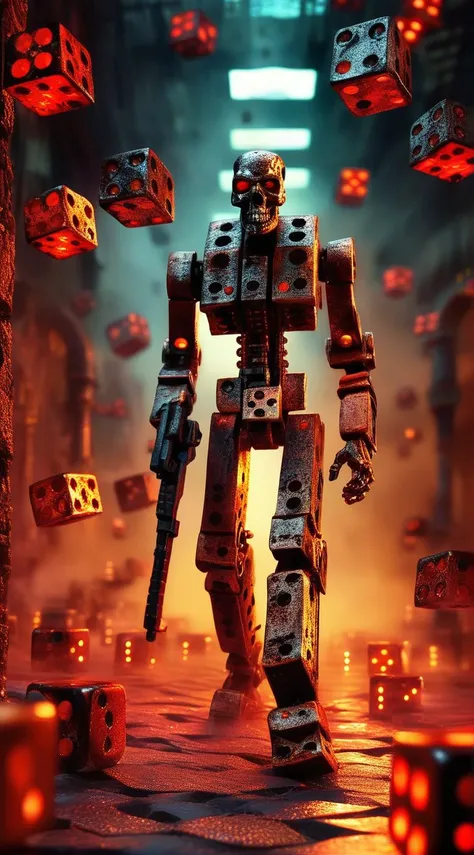 dice terminator in hell enigmatic dreamscape surrealistic  <lora:dice:1>