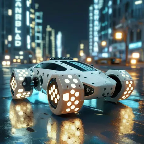 dice futuristic car in city night<lora:dice:1>