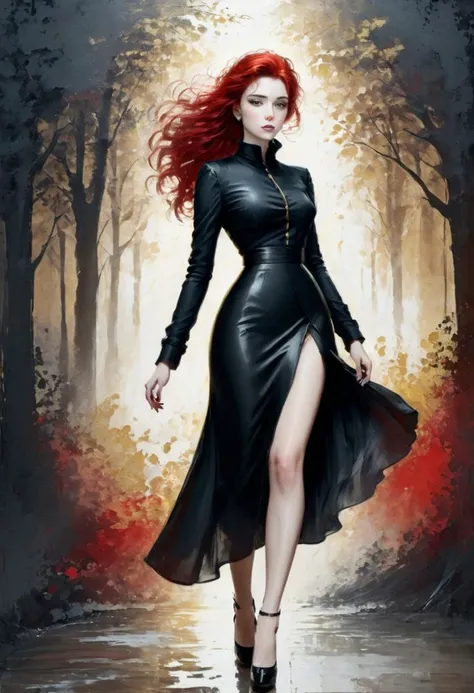 a painting of a woman in black, confidence, sensuality, minimalistic silhouette , digital painting, figurative art, abstract painting , red black white, gold leaf highlights, brush strokes, mesmerizing blend, hybrid art styles, hand-drawn dry brush style. gradient, layered, bokeh, depth and dimension, noir, dark fantasy, grunge, dramatic contrasts, mystery, ambiguity, curves, provoking, seductive, sultry
<lora:donm1nn3rb34u7yxl:0.8> <lora:Artistic Image Enhancement v1.1 Lite:0.2> <lora:Pony_DetailV2.0:1.5>, art by Al Hirschfeld