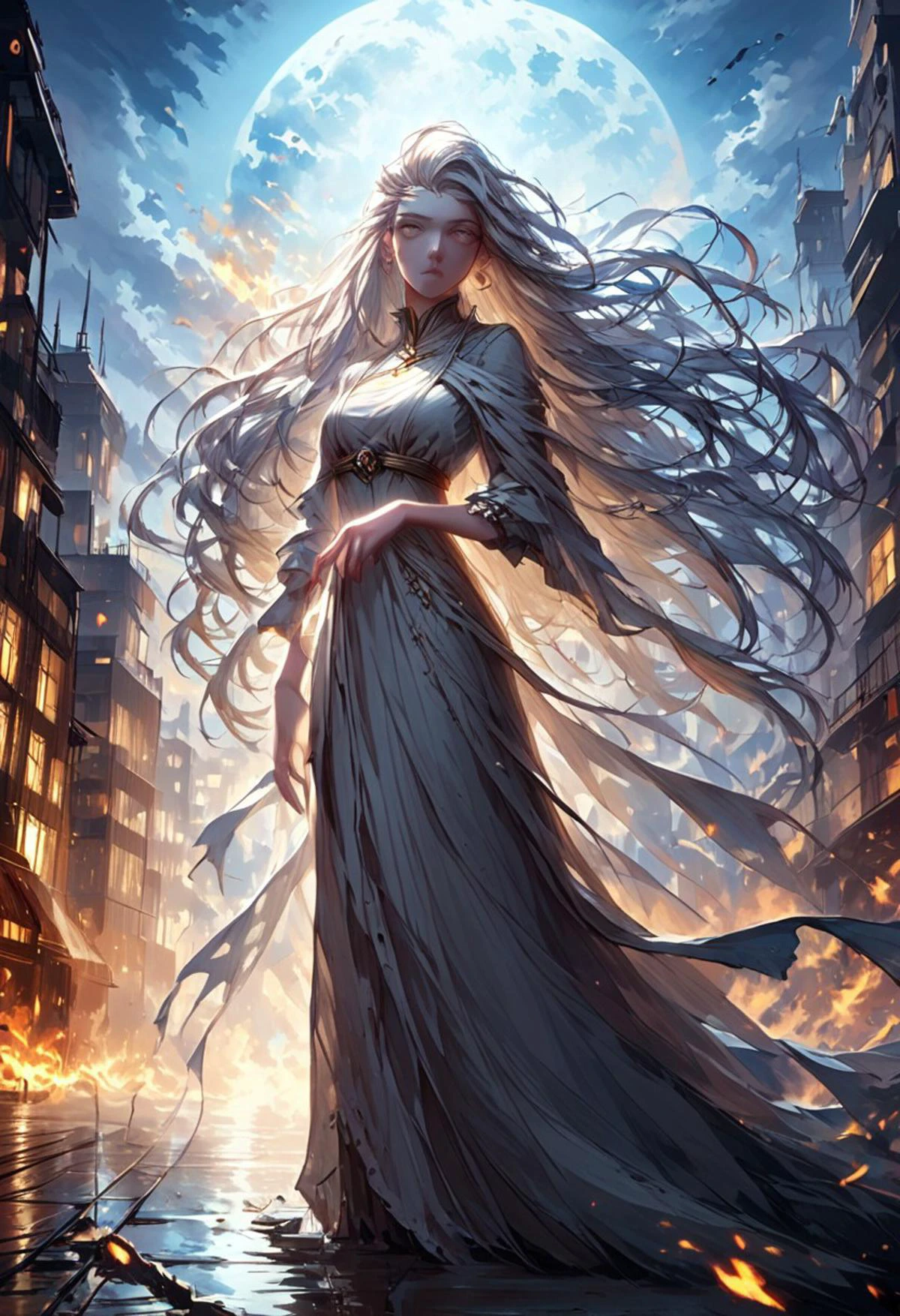 score_9, score_8_up, score_7_up,,
1girl, portrait, beautiful witch goddess floating above a city on fire, full body, flowing pale hair, summoning magical balls of multicoloured light, techno witch, luminescent sigils etched into her skin, (long hair:1.3), glowing, war paint, pale orange ombre skin, pale eyes, city on fire at night, moon large in the sky.
<lora:Fant5yP0ny:0.6> <lora:fantasy_world_pony:0.9> <lora:Cherry-Gig:0.55> (masterpiece), ((very detailed))