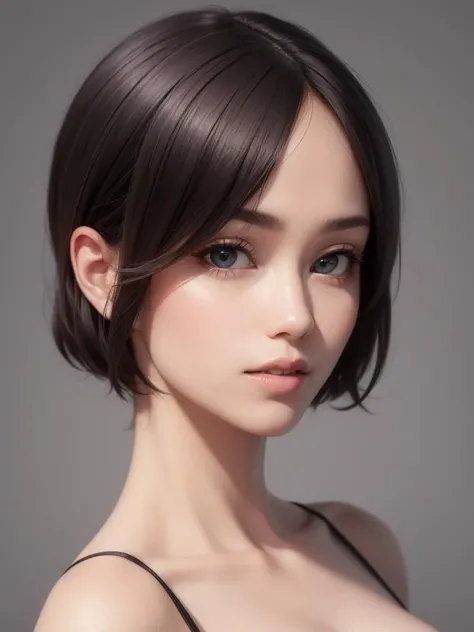 masterpiece, best quality, perfect face, beautiful face, simple background,1woman, upper body, short hair,