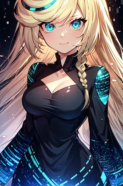 <lora:GlitchingBodyPart:0.8> green GlitchingBodyPart, glitch,, ultra detailed, masterpiece, best quality, aesthetic, detailed,, solo, soft smile, light smile,
1girl, blue eyes, very long hair, blonde hair, long blonde hair, french braid, bangs, medium breasts,
