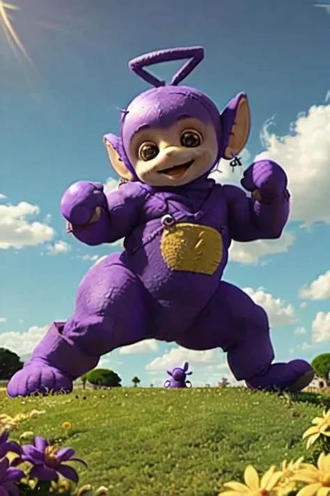 from above,
(medium shot:1.4),photo of (muscular:1.4) (purple skin:1.4) (Tinky-Winky \(Teletubbies\)), (solo focus:1.2), a male, (look at viewer:1.2), front view,
big eyes, mouth smile, (shape of triangle head-ornament:1.3),furry,big ears,
(fighting stance:1.4),
(strong wind:1.4),
changing_room-background,
delicate, realistic details, sharp focus, detailed skin,clear image <lora:Tinkywinky-000440:0.52> <lora:bulkedupAI_bulkedupAIR15:0.24>