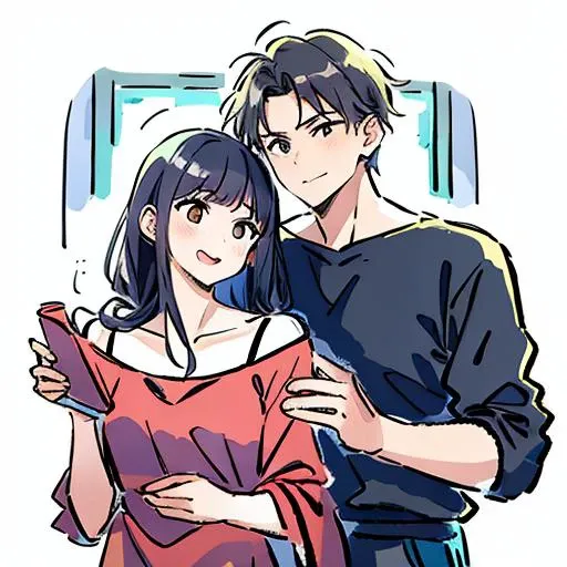 (masterpiece, best quality:1.3), 1boy and 1girl, Side by side, Group photo, intimacy, Look at each other, indoor background, <lora:18.37:1>