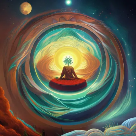 the legendary dream vortex and a dreamer, ultrafine detailed painting, psychedelic art, watching the stars at night, pulled into the spiral vortex, videogame cover art, if only i could sleep, discord profile picture, time travel machine, photoshop render