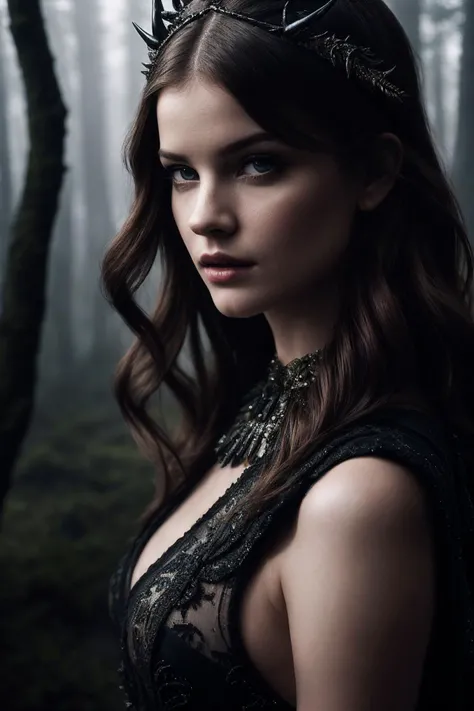 BarbaraP_SoloTI_v1,
(In a dark, regal gown with intricate patterns and horned headpiece, exuding a powerful and commanding presence), (Amidst the mystical moors and enchanted forests, where magic and myth create a symphony of darkness and redemption, a sense of strength and complexity fills the mystical air:1.3), (powerful:1.3), (moody, atmospheric lighting, mythical creatures, intense shot:1.3), PA7_Portrait-MCU,