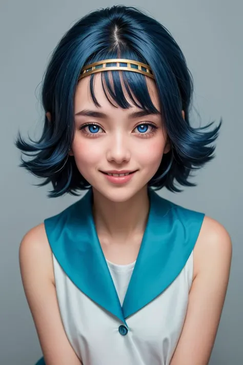 (masterpiece, best quality:1.2), solo, 
upper body, portrait, 
beautiful eyes, full lips, 
<lora:Lana_Pokemon_v2_Anime:0.8>, Lana_Pokemon, 1girl, solo, short blue hair, blue eyes, yellow hairband, white shirt, sleeveless, blue sailor collar, bright pupils, 
smile,