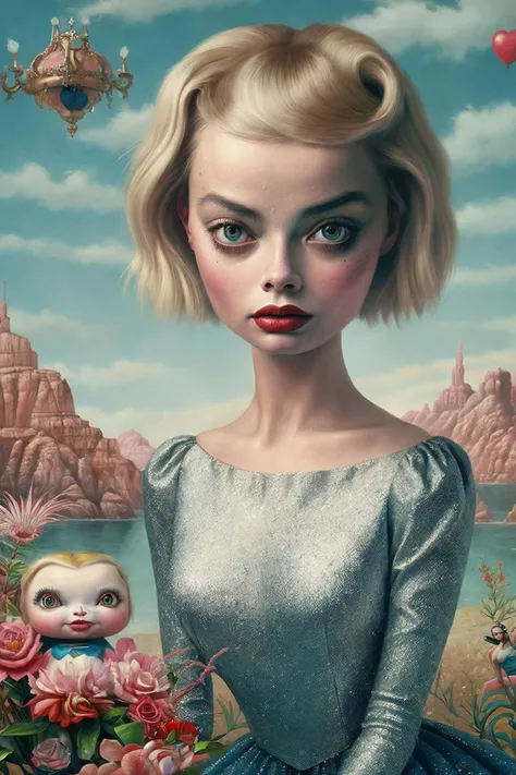 Margot Robbie strange fantasy, surrealistic art, artwork, masterpiece, best quality, popsurrealism art, digital painting <lora:Mark_Ryden_ArtStyle_640x960:0.9>