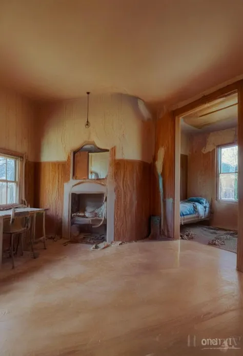 Manbearpig, squatting in a kitchen of an abandoned home, giving the viewer a threatening look, mouth open, fangs exposed,manbearpig, JML2, sink, scenery, indoors, plant, door, tiles, shelf, washing machine, chair, bottle, lamp, mirror, faucet, cabinet, tile floor, laundry, ruined