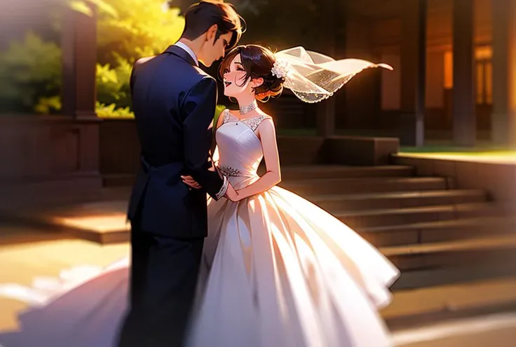 8k raw photo masterpice,bestoutdoor,man and girl wedding style, <lora:wedding:1>