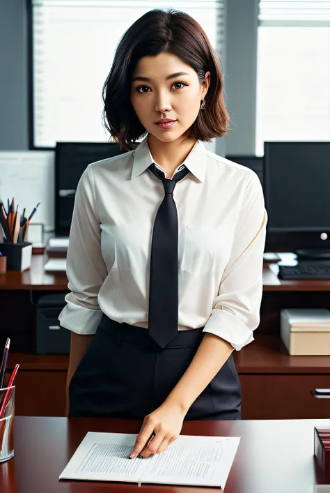 extremely detailed CG unity 8k wallpaper, best quality, ultra-detailed, masterpiece, realistic, photo realistic, extremely detailed girl, 20years old, (secretary), blush, parted lips, pencil Skirt ,on the desk , (spread legs) ,(showing panties) , half body shot , office