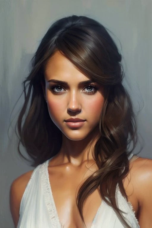 a portrait photo of (jessicaalba_ti-2100:1), modelshoot style, (extremely detailed CG unity 8k wallpaper), photo of the most beautiful artwork in the world, professional majestic oil painting by Ed Blinkey, Atey Ghailan, Studio Ghibli, by Jeremy Mann, Greg Manchess, Antonio Moro, trending on ArtStation, trending on CGSociety, Intricate, High Detail, Sharp focus, dramatic, photorealistic painting art by midjourney and greg rutkowski,dawn