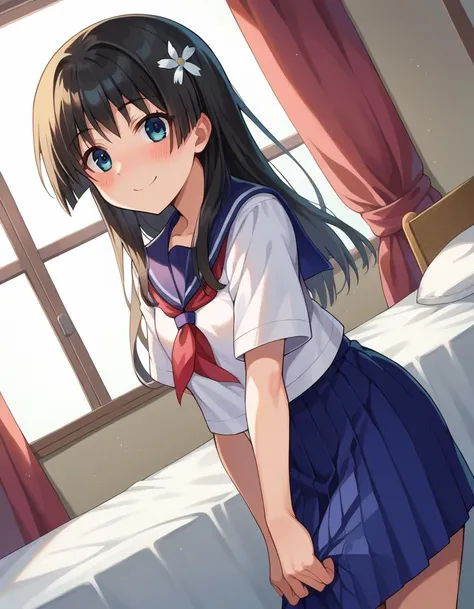 masterpiece, best quality, highres, BREAK,
(spoken hearts:1.2),sweat,(deep breathe:1.2),(on bed:1),(steam:1.2) ,(presenting:1.6), looking at viewer, (just before sex:1.1)
,(disheveled hair:1.1),(moonlit room:1.1),(soft bed linens:1.1)
, <lora:asahina_mikuru_v1:0.7>, mikuru1, asahina mikuru, large breasts, long hair,
kita high school uniform, blue sailor collar, sailor collar, serafuku, blue skirt, skirt, short sleeves, red ribbon,