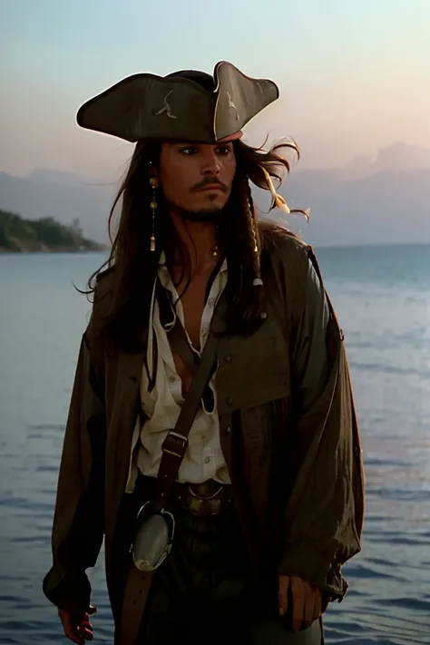 80s, masterpiece, (photorealistic:1.5), best quality, beautiful lighting, real life,
jack sparrow, solo, long hair, brown hair, long sleeves, 1boy, hat, weapon, male focus, outdoors, facial hair, ocean, beard, watercraft
, intricate, high detail, sharp focus, dramatic, beautiful girl , (RAW photo, 8k uhd, film grain), caustics, subsurface scattering, reflections
<lora:jack_sparrow_offset:0.6><lora:80s_offset:1>