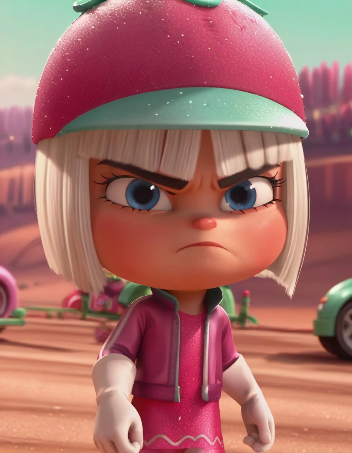 score_9, score_8_up, score_7_up, source_anime,
taffytamuttonfudge, <lora:taffyta-muttonfudge-ponyxl-lora-nochekaiser:1>,
taffyta muttonfudge, blue eyes, gloves, hat, white hair, pink headwear,
outdoors, landscape, frown,
looking at viewer, solo, cowboy shot, dutch angle,