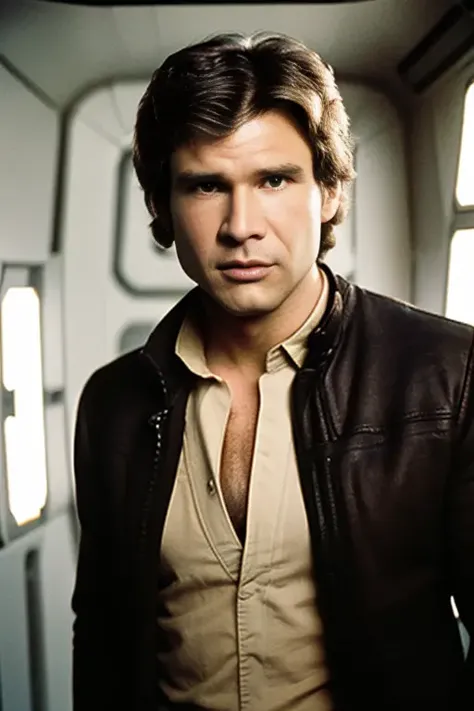 <lora:hf1nd1anasolo:0.9>, Highly detailed full body portrait of a indianasolo man as Han Solo from Star Wars, Detailed Face, (perfect detailed eyes), (highly detailed skin:1.1),  perfect body, modelshoot style, Professional Photography, soft lighting, PHOTOREALISTIC, Realistic, standing in a spaceship corridor background, RAW, analog, sharp focus, 8k, high resolution, DSLR, high quality, Fujifilm XT3, film grain, award winning, masterpiece