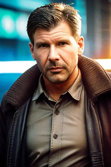 <lora:hf1nd1anasolo:0.9>, Highly detailed full body portrait of a man as Rick Deckard from Blade Runner with short hair style, wearing long coat, Detailed Face, (perfect detailed eyes), (highly detailed skin:1.1),  perfect Slim body, modelshoot style, Professional Photography, dramatic lighting, PHOTOREALISTIC, Realistic, sunset, rain, standing in a dystopian future city sidewalk background, Neon sign lights, RAW, analog, sharp focus, 8k, high resolution, DSLR, high quality, Fujifilm XT3, film grain, award winning, masterpiece