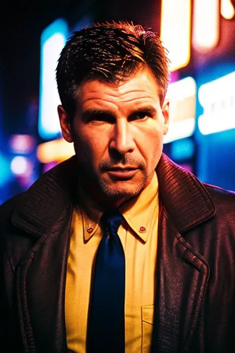 <lora:hf1nd1anasolo:0.9>, Highly detailed full body portrait of a man as Rick Deckard from Blade Runner with short hair style, wearing a long coat and neon tie, Detailed Face, (perfect detailed eyes), (highly detailed skin:1.1),  perfect Slim body, modelshoot style, Professional Photography, dramatic lighting, PHOTOREALISTIC, Realistic, dark night, rain, standing in a dystopian future city sidewalk background, Neon store sign lights, RAW, analog, sharp focus, 8k, high resolution, DSLR, high quality, Fujifilm XT3, film grain, award winning, masterpiece