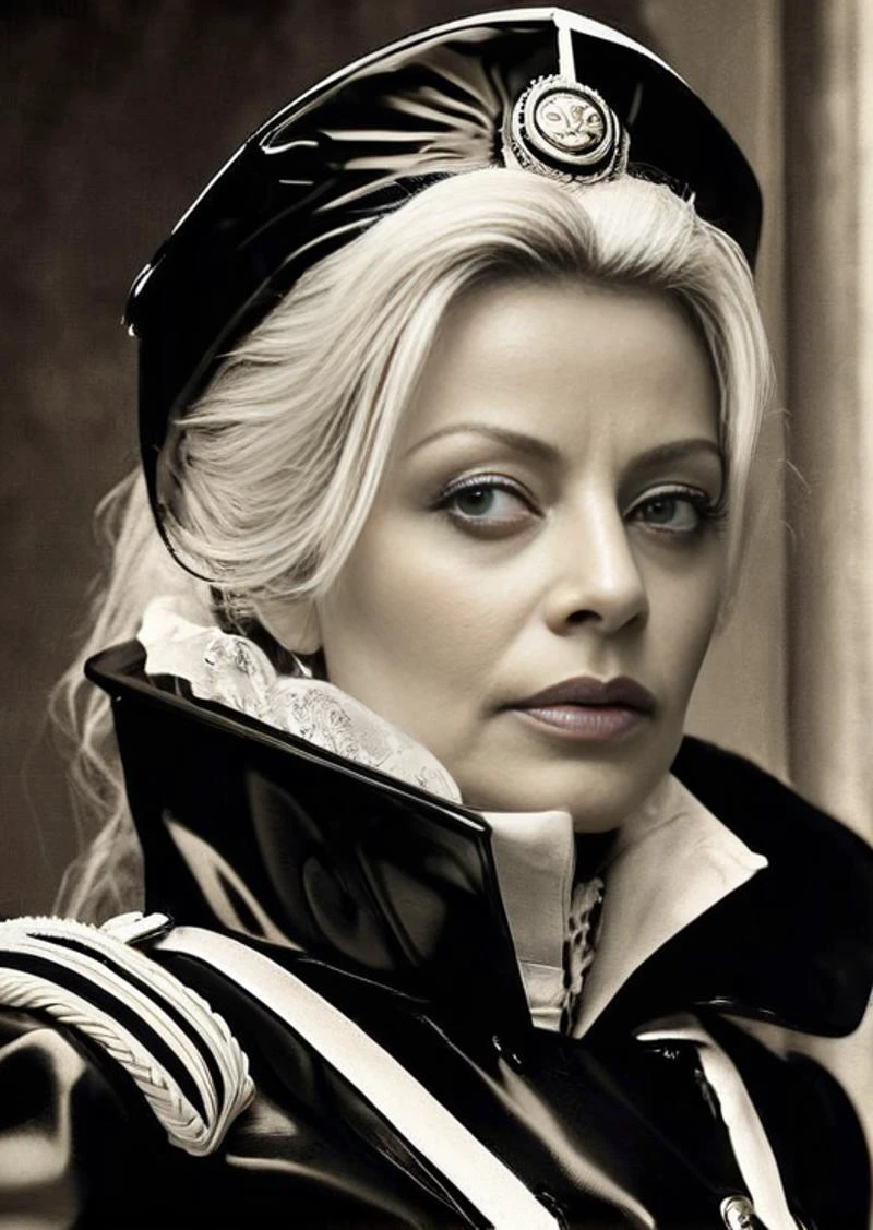 Hyperrealistic art
(((a black and white classic artistic reproduction of a 52yo tough female beautifull Captain Nemo by Jules Verne))), in the style of édouard riou, black latex raincoat, scientific illustrations, grainy, tonalist, deteriorated . Extremely high-resolution details, photographic, realism pushed to extreme, fine texture, incredibly lifelike<lora:LatexAIV2:1.0>