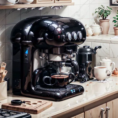 <lora:LatexAIV2:.8> LatexAI_black coffee machine in kitchen
