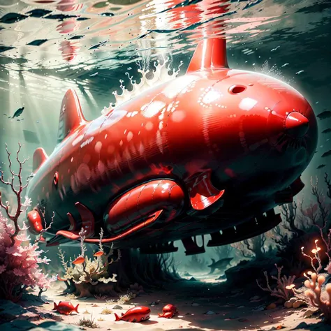 <lora:LatexAIV2:.8> LatexAI_red submarine underwater