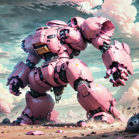 <lora:LatexAIV2:.8> LatexAI_pink battle mech on battlefield