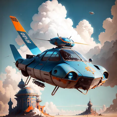 <lora:1970RetroFuturism:.9> 1970RetroFuturism flying car, blue skies