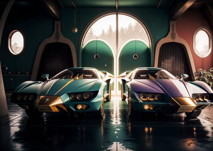 (different angles:1.2), (exhibition of luxury_supercars:1.3), toxic_green and light_purple colors,(The_Wes_Anderson color_style:1.3), (absolutely symmetry of frame building:1.3), over saturated, soft_cinematic light, hyperdetailed, soothing film_scene, restful tone, multi-exposure HDR capture technique, almost_high contrast, bokeh, insane details, intricate details, best atmosphere, like a , low key light and <lora:LowRA:0.6>, {<lora:FilmG2:0.5>}-{<lora:FilmG4:0.5>}, <lora:1970RetroFuturism:0.9>