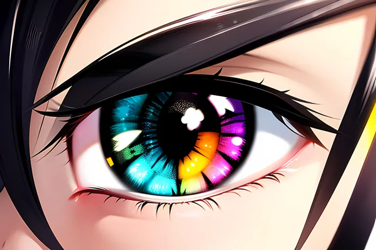 Close up view, solo, portrait, upper body, (black hair), (heterochromia:1.3), (left eye purple:1), (right eye yellow)