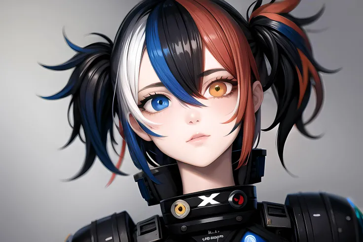 girl, cat ears, love symbol in eye, red eye, smile on face, blue hair