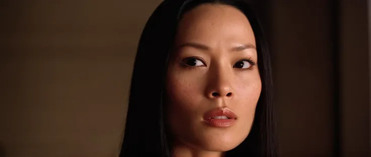 cinematic film still of  <lora:Kill Bill style:1>
Cinematic film image of O-Ren Ishii lucy liu a woman with a visible scalp brain stares at the camera,1girl,solo,long hair,looking at viewer,black hair,parted lips,teeth,blurry,black eyes,lips,portrait,freckles,realistic , Kodak film grain, dramatic light, dramatic shadow light, contrast, saturated color, cinematic, filmic, motion picture, realistic, realism, perfection, perfect, deep focus, clean image, Kill Bill style, Kill Bill Film Style, shallow depth of field, vignette, highly detailed, high budget, bokeh, cinemascope, moody, epic, gorgeous, film grain, grainy