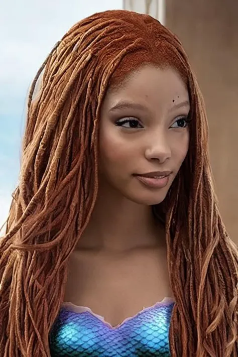 HB_Ariel, 1girl, realistic,dark skin,mermaid,  <lora:The_Little_Mermaid-000013:1>