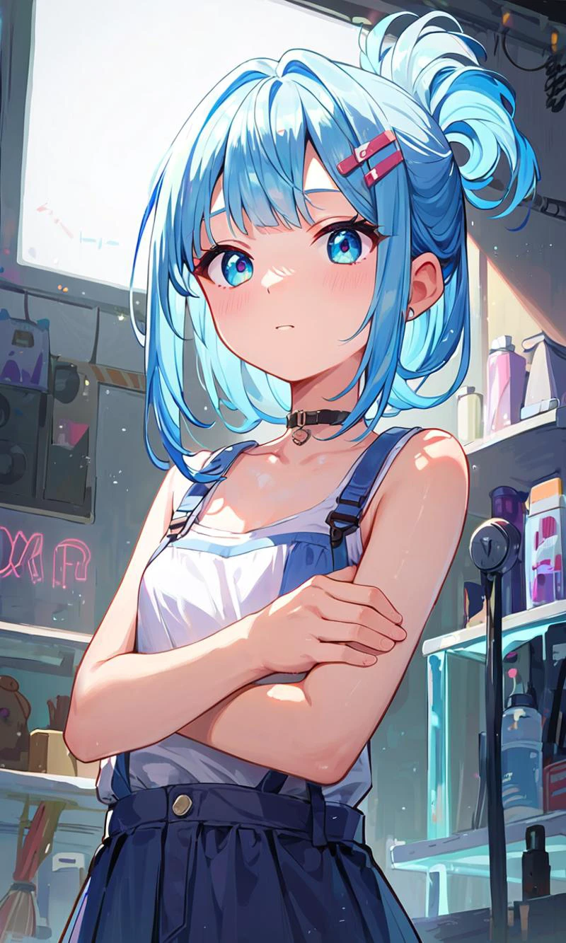 score_9, score_8_up, score_7_up, 1girl, A young female hacker with neon-colored hair, working on multiple holographic screens in a dimly lit room, <lora:MJ52:0.7>