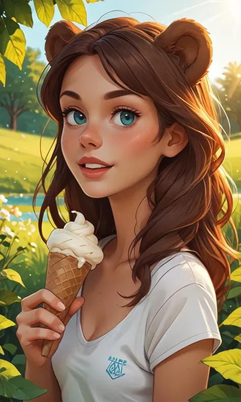 score_9,score_8_up,score_7_up,score_6_up, 1girl with bear ears eating ice cream, at the fair, outdoors, sunlight, hot day, beautiful background, masterpiece, absurdres, <lora:ArielPonyXL_character:0.7> ArielWaifu, <lora:Fant5yP0ny:0.4> , <lora:OtherStyle_03:0.7>, <lora:1dkXLP:0.4> 1dk,