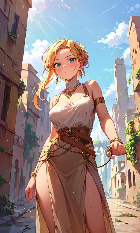 score_9, score_8_up, score_7_up, artistic, vivid, 1girl, A tough female survivor in rugged clothes, navigating through the ruins of a city overtaken by nature, masterpiece, absurdres, <lora:MJ52:1>